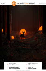 The cover of May's Issue. The cover photo features a fantastical photo realistic image with the silhouette of a deer in front of a glowing sun-like ball. The deer appears to be in a dark forest and there are three other sun-like balls in the background apparently scattered throughout the woods.