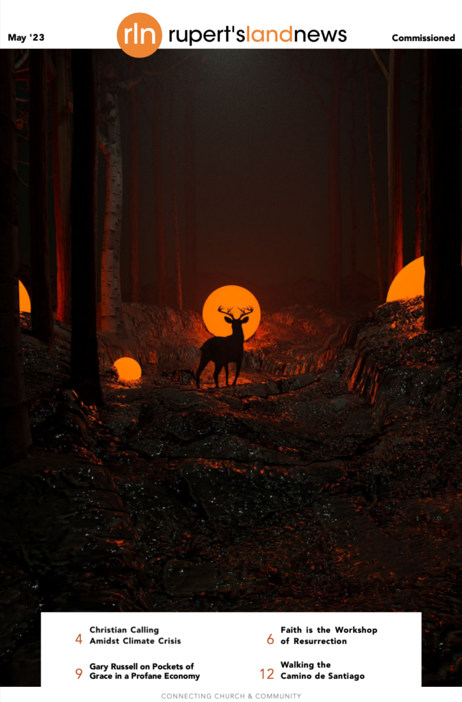 The cover of May's Issue. The cover photo features a fantastical photo realistic image with the silhouette of a deer in front of a glowing sun-like ball. The deer appears to be in a dark forest and there are three other sun-like balls in the background apparently scattered throughout the woods.